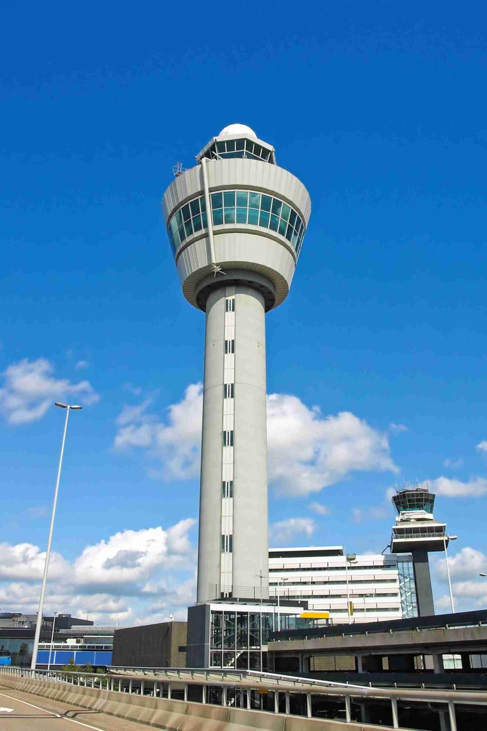 The air traffic control tower at Amsterdam Schiphol international airport.